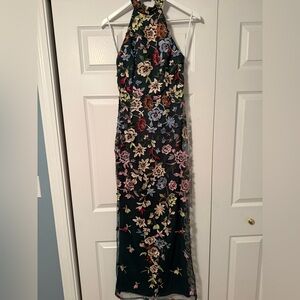 Floral Embroidered Halter Maxi Dress